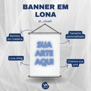 Banner em Lona Lona 440g Escolha suas medidas 4x0 Brilho Bastão, ponteiras e cordinha branca 